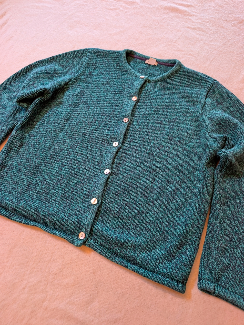 Vintage L. L. Bean Cotton Teal Crewneck Button Cardigan